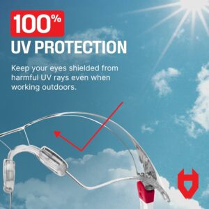 Lunettes de chantier 2026 avec protection UV à 100 %, verres transparents en polycarbonate résistants pour travaux extérieurs.
