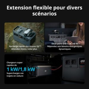 Station électrique portable DJI Power 1000 V2 avec recharge rapide drones et ports USB-C haute puissance pour usage polyvalent.