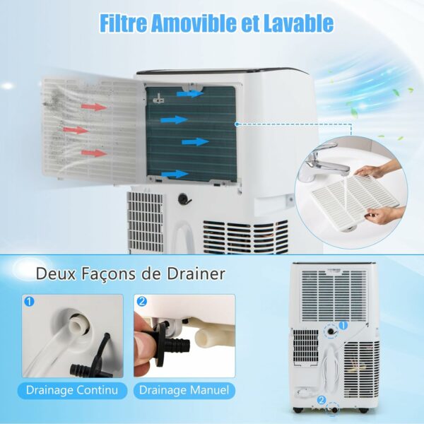 RELAX4LIFE Climatiseurs Mobiles Silencieux 6 en 1, Climatiseur Portable, Refroidisseur, Ventilateur, Déshumidificateur, Chauffage, Auto, Mode Nuit, Clim Mobile, Faible Conso, Évacuation, Wifi, 42m²