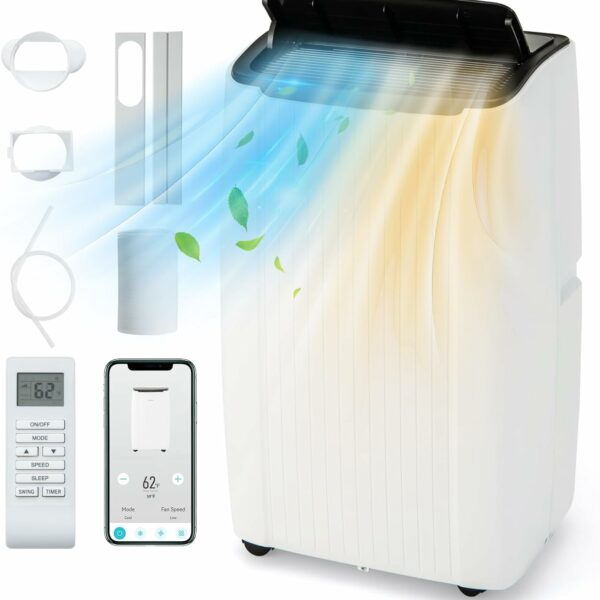 RELAX4LIFE Climatiseurs Mobiles Silencieux 6 en 1, Climatiseur Portable, Refroidisseur, Ventilateur, Déshumidificateur, Chauffage, Auto, Mode Nuit, Clim Mobile, Faible Conso, Évacuation, Wifi, 42m²