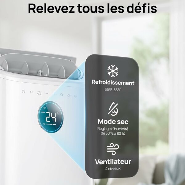 Dreo Climatiseurs mobiles portable 10 000 BTU pour chambre, refroidissement sans drainage, silencieux, contrôle par application/voix, minuterie 24h, avec ventilateur