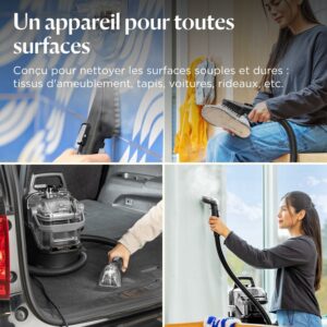 Nettoyeur vapeur portable pour tapis, canapé et voiture – shampouineuse textile puissante en action