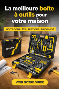 Boîte à outils complète ENVENTOR pour la maison, avec mallette ouverte contenant de nombreux outils de bricolage organisés, idéale pour réparations et travaux du quotidien.