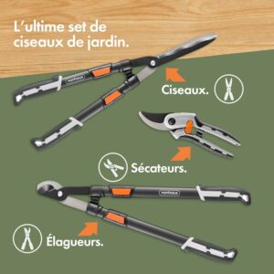 outils entretien jardin lot de 3 pièces comprenant taille-haie, ébrancheur et sécateur