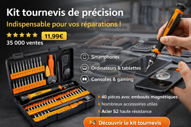 Kit tournevis de précision 40 pièces avec coffret complet, embouts magnétiques en acier S2 et accessoires pour réparation smartphone, console et ordinateur à 11,99€