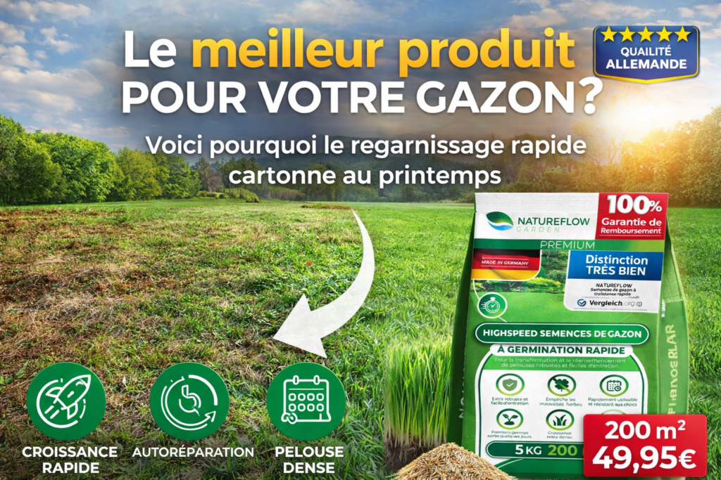 regarnissage gazon rapide avant après pelouse dense 200 m2 semences croissance rapide 49,95€