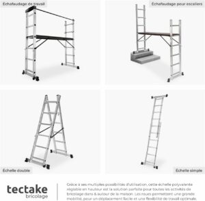 échelle multifonction en promotion utilisée en mode échelle simple, double et échafaudage