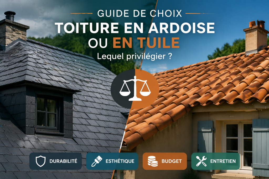 toiture en ardoise ou en tuile comparatif visuel entre une maison avec toit en ardoise et une maison avec toit en tuiles rouges